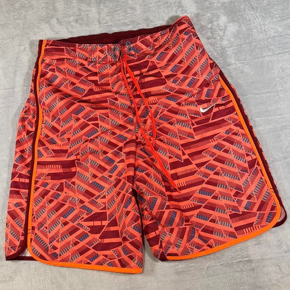 Nike Geometric Print Swim Shorts | Orange & Red | Medium
